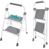 OLIXIS 2 Step Ladder, 330lbs Capacity Heavy Duty Sturdy Step Stool | Portable Stepping Stool with Anti-Slip Pedal &amp; Comfortable Handrail, for Kitchen, Garage &amp; Outdoor Use, Grey