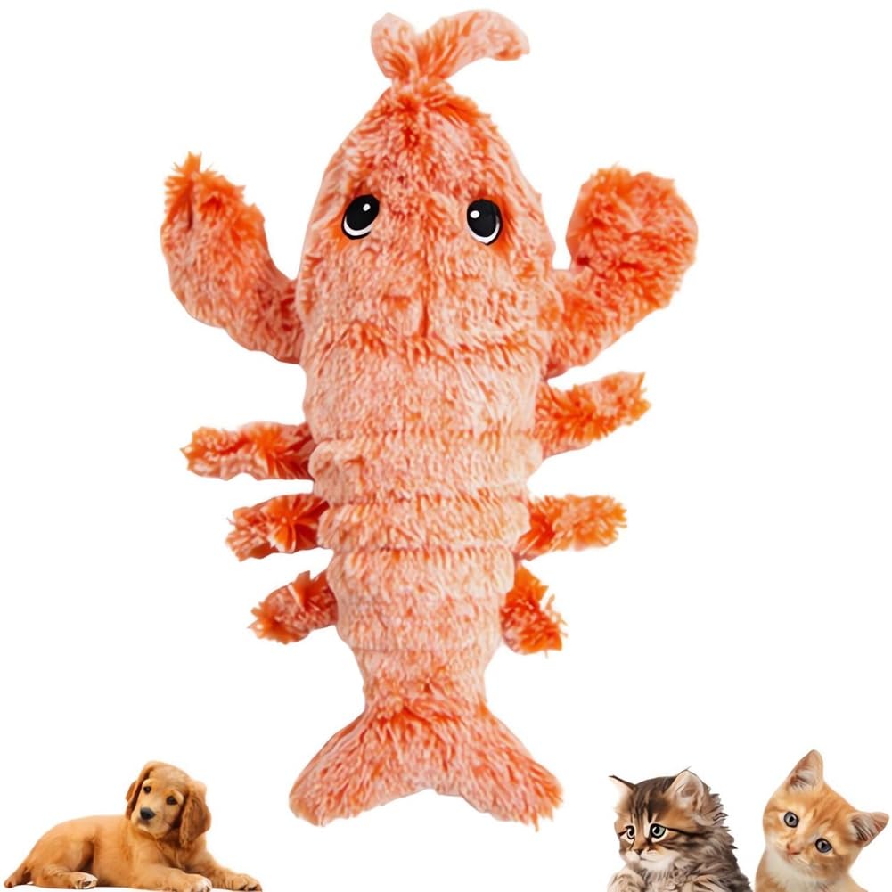 Kopinma Interactive Cat Toy Lobster Dog Toy, USB Charging Cat Chew Toies, Plush Jumping Lobster Interactive Toy Motion Activated Moving Pet Toy, Plush Pet Catnip Toy for Cats and Small Dogs
