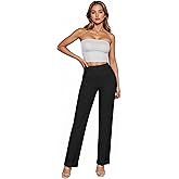 Hybrid & Company Womens High Waist Refined Straight Leg Fit Pants Business Casual Trousers with Pockets