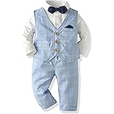 Volunboy Baby Boy Suit Toddler Formal Outfit Kids 3 Piece Vest Gentleman Clothes Long Sleeve Shirt and Pants Set