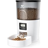 IMIPAW Automatic Cat Feeders, Timed Cat Dry Food Dispenser with Desiccant Bag, Dual Power Supply, Programmable Portion Size, 6 Meals, 20 Portions Per Day, Auto Pet Feeder for Cats and Small Dog, White