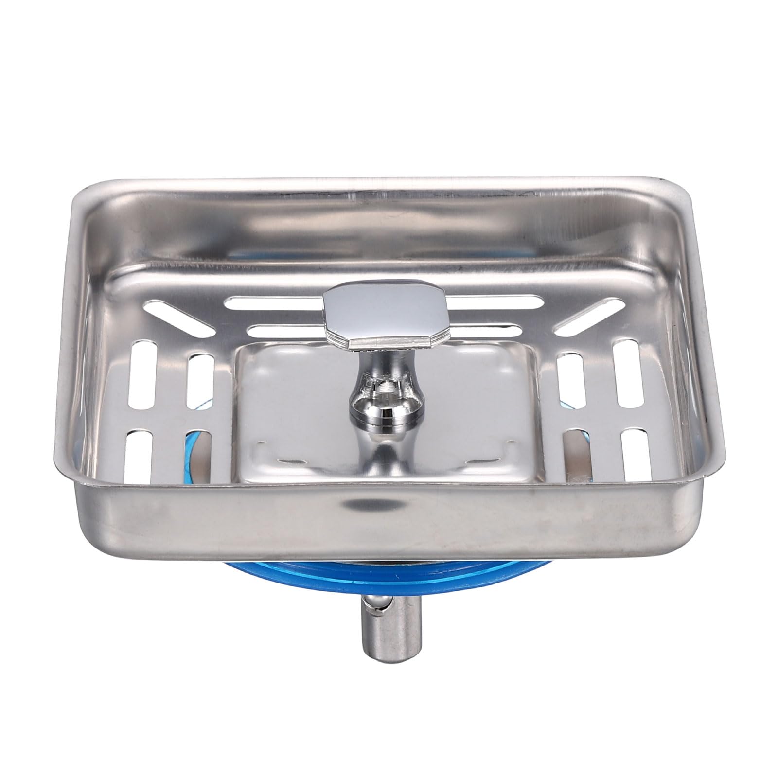 sourcing map Square Sink Water Stopper with Post Stainless Steel Anti-Blocking Mesh Drain for Home Bathroom Silver Tone