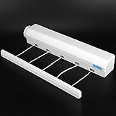OUKENS Retractable Clothesline, Automatic 5 Ropes Telescopic Indoor Outdoor Wall Mounted Drying Rack with Hook, Expandable up to 12.3 ft, Punch Installation