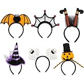 COLLECT PRESENT Halloween 6 Pack Costume Headband Set with Bat, Spider Web, Witch Hat, Pumpkin, Ghost & Witch Legs, Party Hair Accessories for Halloween, Cosplay & Costume Parties(One Size Fits All)