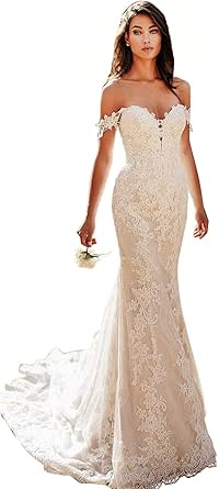 beige mermaid wedding dress