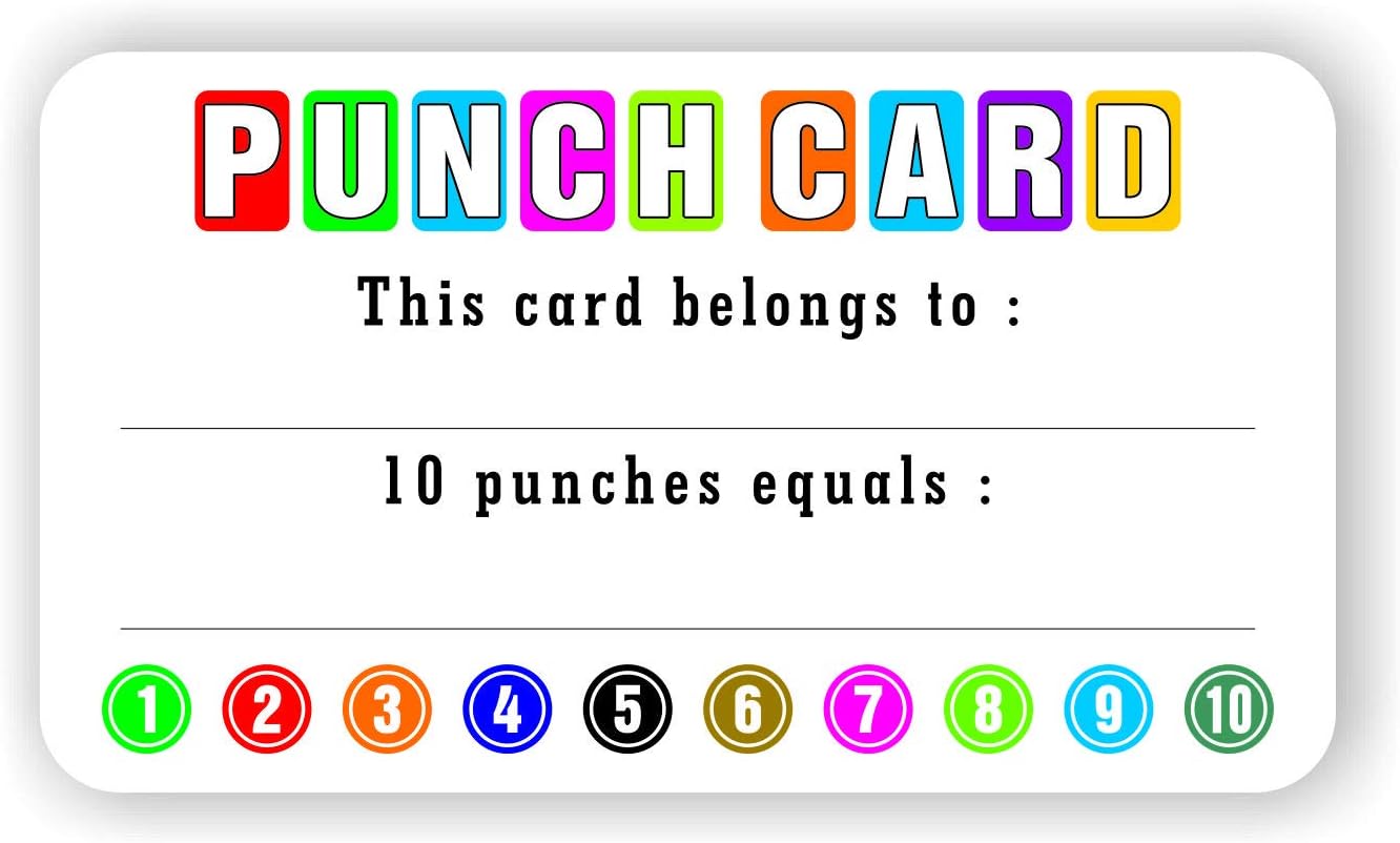 Punch Cards (Pack of 100) Incentive Loyalty Reward Card for Classroom Business Kids Behavior Students Teachers - 3.5" x 2" Inches: Arts, Crafts & Sewing