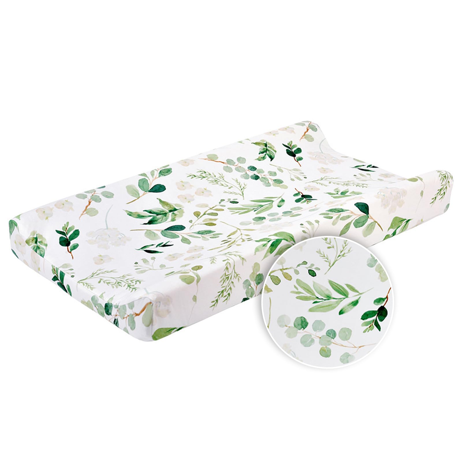 Photo 1 of Baby Green Leaf Diaper Changing Pad Cover Cradle Mattress Sheets, Infant Stretchy Fabric Changing Table Cover Changing Mat Cover Baby Nursery Diaper Changing Pad Sheets 32''X 16'' (Green Leaves)