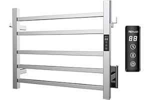 P&Bhusri Heated Towel Rack for Bathroom,Wall Mounted Electric Towel Rack with Timer and LED Indicator, 5-Bar Towel Warmer, Stainless Steel Polished, Hard-Wired/Plug-in