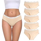 coskefy Women's Underwear Cotton Breathable Hipster Panties Soft Low Rise Bikini Ladies Workout Briefs 5 Pack