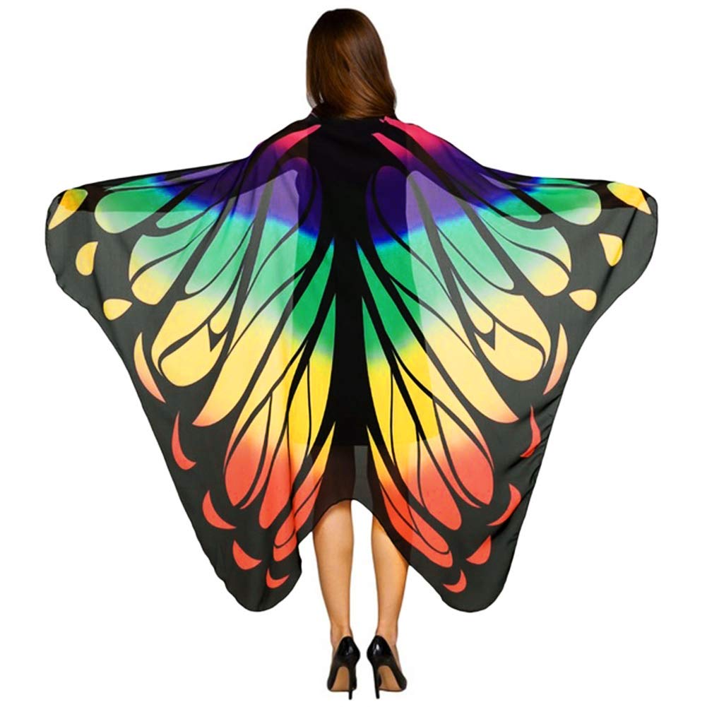 Halloween Butterfly Cloak Halloween Butterfly Wings Shawl Costume Witch Capes Beach Shawl Chiffon Fabric Cosplay Party Cloak Fairy Ladies Cape Christmas Fancy Dress UP Cape Costume for Adult Women