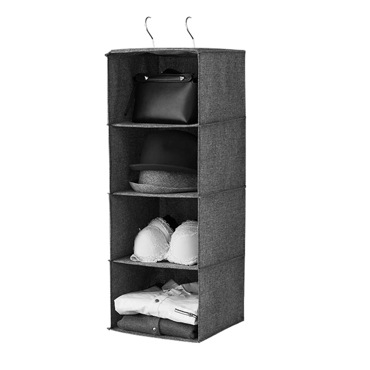 easybuy-eu organizer da appendere per armadio 4 tasche con 2 ganci per vestiti, scarpe, calze, asciugamani e biancheria intima, grigio