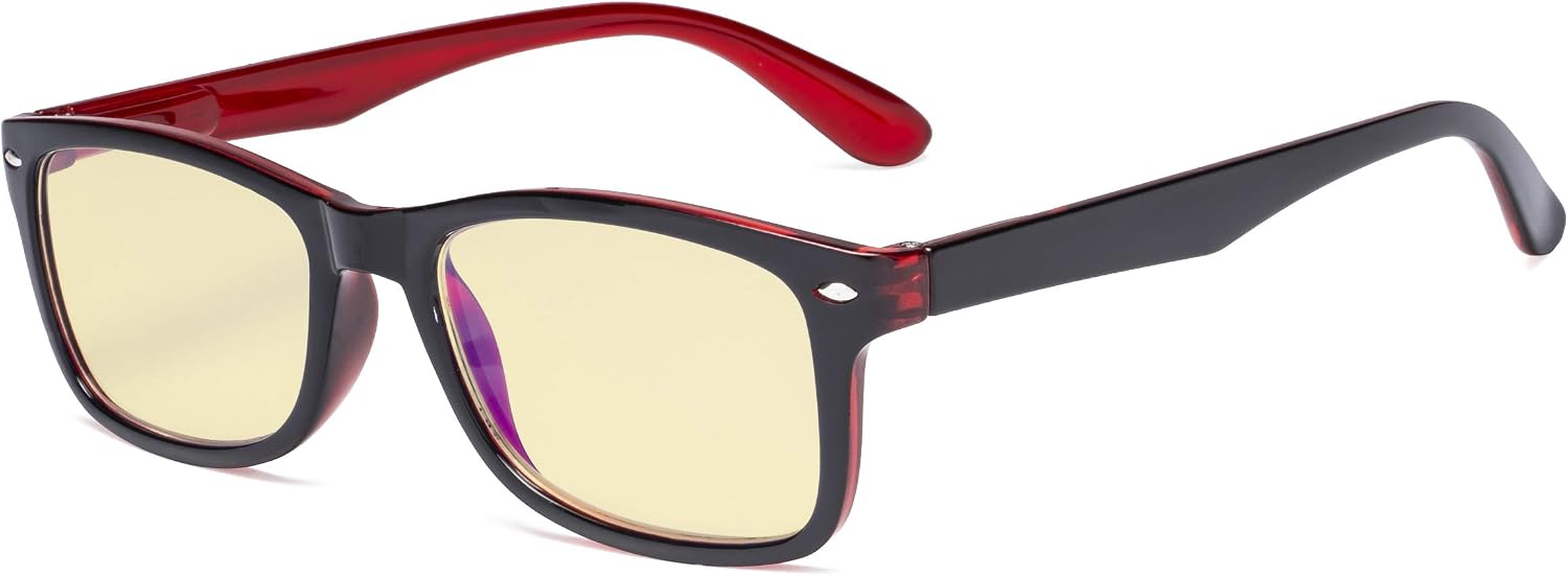 Eyekepper Blue Light Blocking Computer Reading Glasses Women Men with Yellow Tinted Filter Lens - Classic Readers -Black Red