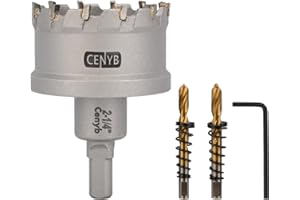 CENYB 2-1/4" (57mm) Tungsten Carbide Tipped Hole Saw with 2Pcs Titanium-Plated Pilot Drill Bits for Hard Metal,Stainless Steel,Iron,Aluminum Alloy,Wood and Plastic