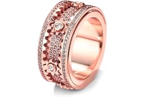 Interactive Outer Ring Drives Gears Rotatable EDC Ring Iced Out Alloy Jewelry, Sparkling Mechanical Fidget Band