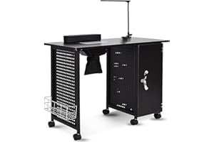 WELLHUT Nail Desk for Nail Tech Vented Manicure Table w/LED Lamp, Dust Collector, Soft Cushion, Mobile Nail Tables w/Universal Mute Wheels for Manicurists Nail Lovers Home Spa Beauty Salon