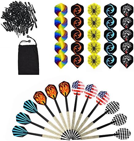 moonlux Darts Sets, 12 Packs Soft Tip Dart Set Soft Tip Points Electronic Dartboard, Plastic Dart Tips, Brass-plated Steel Barrels(Extra 30 Dart Flights 100 Tips)
