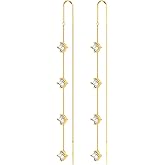 Freekiss 14K Gold Plated Dangle Earrings for Women: Prom Dainty Long Chain Earring Set Hanging Hypoallergenic Threader Earrings Elegant Bridal Wedding Party Womens Jewelry