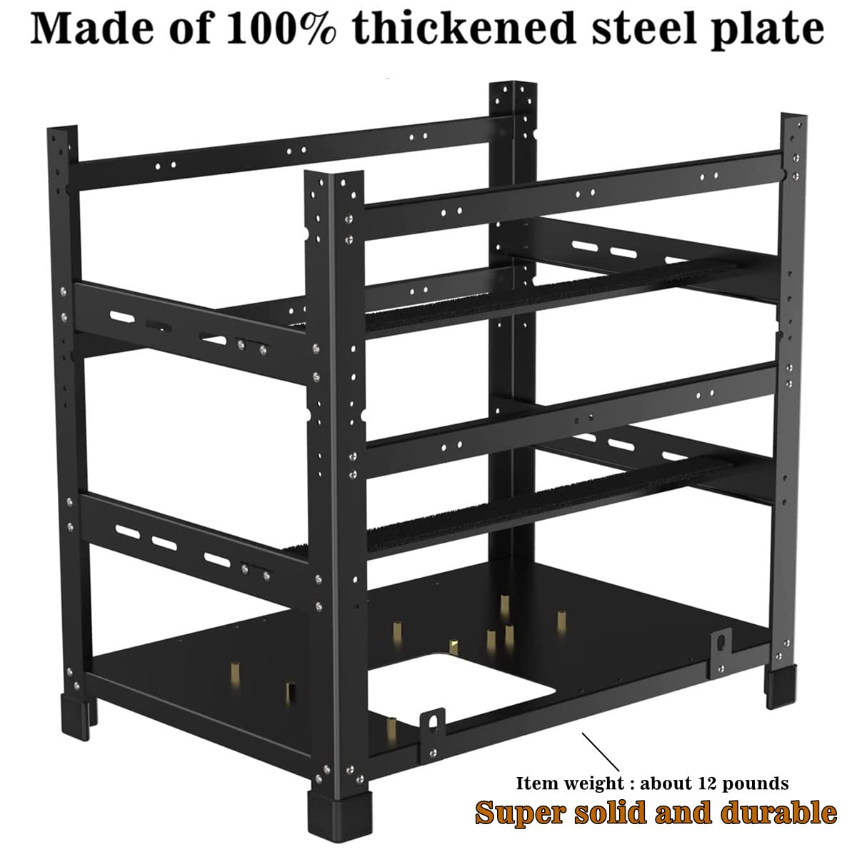 Mining Rig Frame for 12GPU, Steel Open Air Miner Mining Frame Rig Case, Support to Dual Power Supply for Crypto Coin Currency Bitcoin ETH ETC ZEC Mining Tools - Frame Only, Fans & GPU is not Included