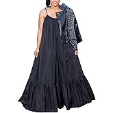 Adogirl Women's Sexy Spaghetti Strap Sleeveless Ruched Ruffle Hem Bandage Oversized Beach Loose Long Maxi Swing Dress