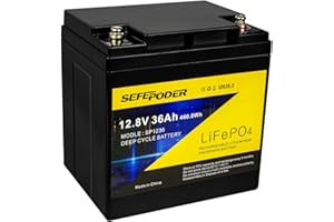 SEFEPODER 12V 36Ah LiFePO4 Lithium Battery, 2000+ Deep Cycle Lithium Iron Phosphate Rechargeable Battery for RV, Electric Wheelchair, Solar, Marine, Scooters, Outdoor Camping with Built-in 36A BMS