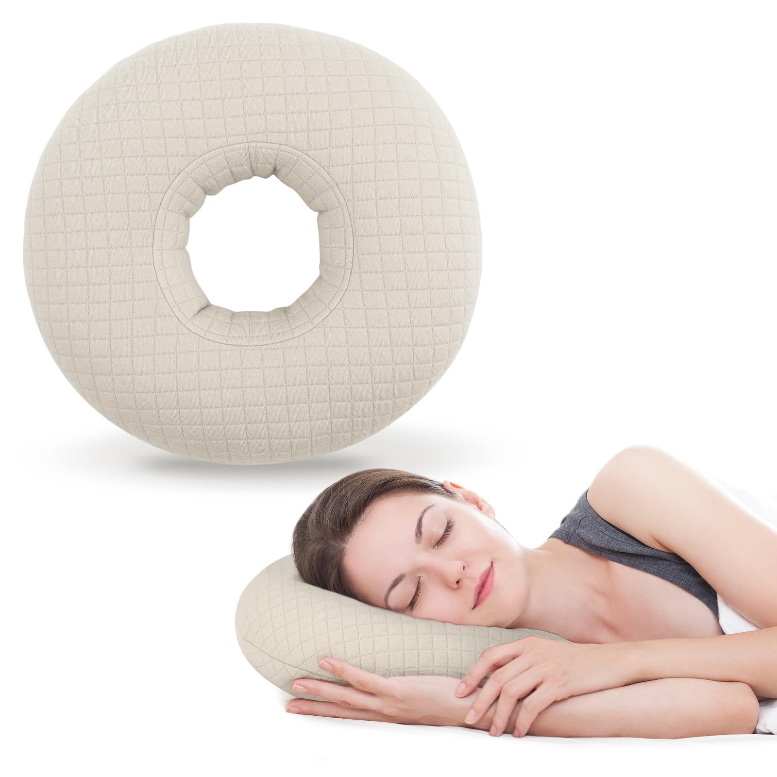 Photo 1 of RoamReady Ear Piercing Pillow for Side Sleepers, Ear Pillows with Holes for Pain, Earring Inflammation Pressure Sores, Cotton Earring Pillow for CNH Side Sleepers
