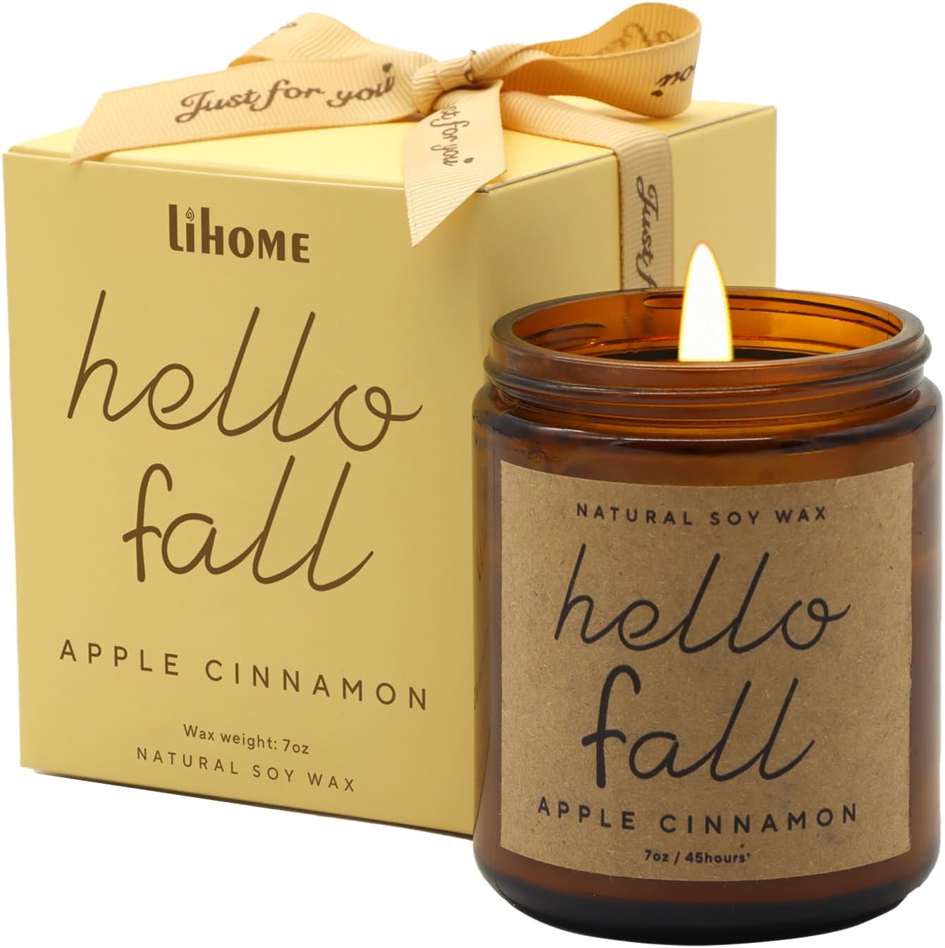 Candles & Holders - Fall Decorations for Home - Fall Candles, Fall Gifts for Women, Natural Soy Wax Apple Cinnamon Scented Candles