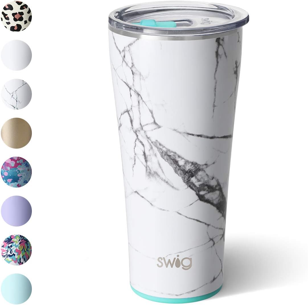 Swig Life 32oz Insulated Tumbler, Travel Coffee Tumbler with Lid, Cup Holder Friendly Travel Coffee Mug, Stainless Steel Thermos, 32 oz Tumbler, Reusable Insulated Coffee Mug with Lid (Marble Slab)