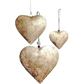 Mango Gifts Rustic Elegance Metal Heart Wall Decor in Antique Gold Finish, Vintage Wall Hanging Art, Country Theme Farmhouse Decoration Set of 3 Pieces