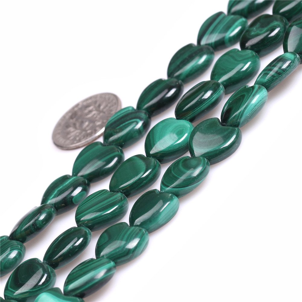 Sweet & Happy Girl's Store 12mm Heart Gemstone Grade A Malachite Beads Strand 15 Inch Jewellery Making Beads