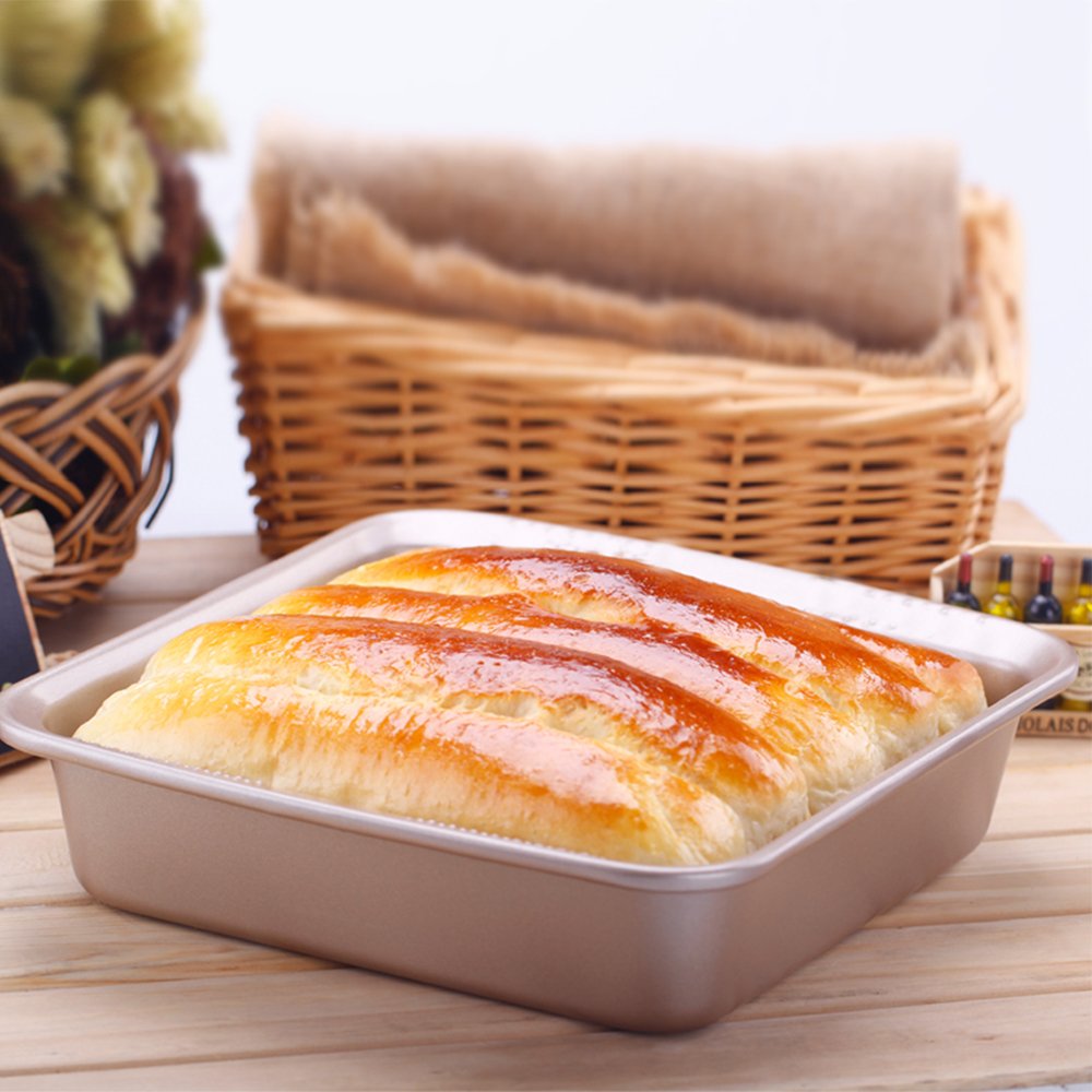 Loaf Pan, MZCH Square Bread Toast Pan, Nonstick Quick Release Coating, 7.5 Inches, Gold