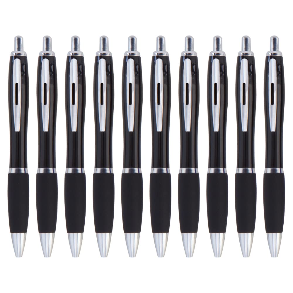 eBuyGB Pack of 10 Ballpoint Pens Blue Ink Retractable Push Button Pen, Black