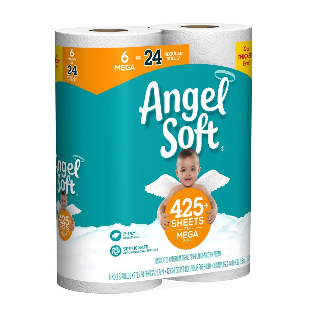 Angel Soft Toilet Paper, 6 Mega Rolls, 6 = 24 Regular Rolls, 484 sheets per roll 