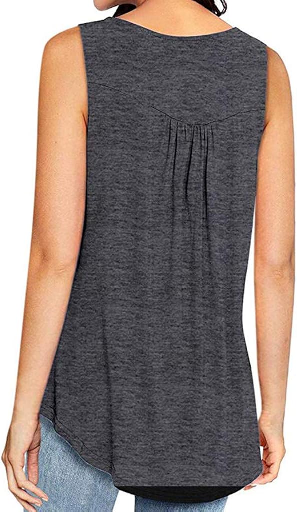 Kanpola Basic Tank Top Damen Einfarbig Rundhals Vintage Tunika Elegante Blusen Ohne Armel Sommer Tragershirt Mit Taste Armelloses Oberteile Tragertop Umstandskleidung Sweatshirts