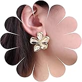 Erimberate Bohemian Large Flower Stud Earrings Gold Enamel Flower Earrings Flower Petal Earrings Exaggerated Flower Earrings Jewelry for Women Gifts