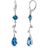 3.97 Carat 14k Solid White Gold Chandelier Earrings Natural Diamond Blue Topaz