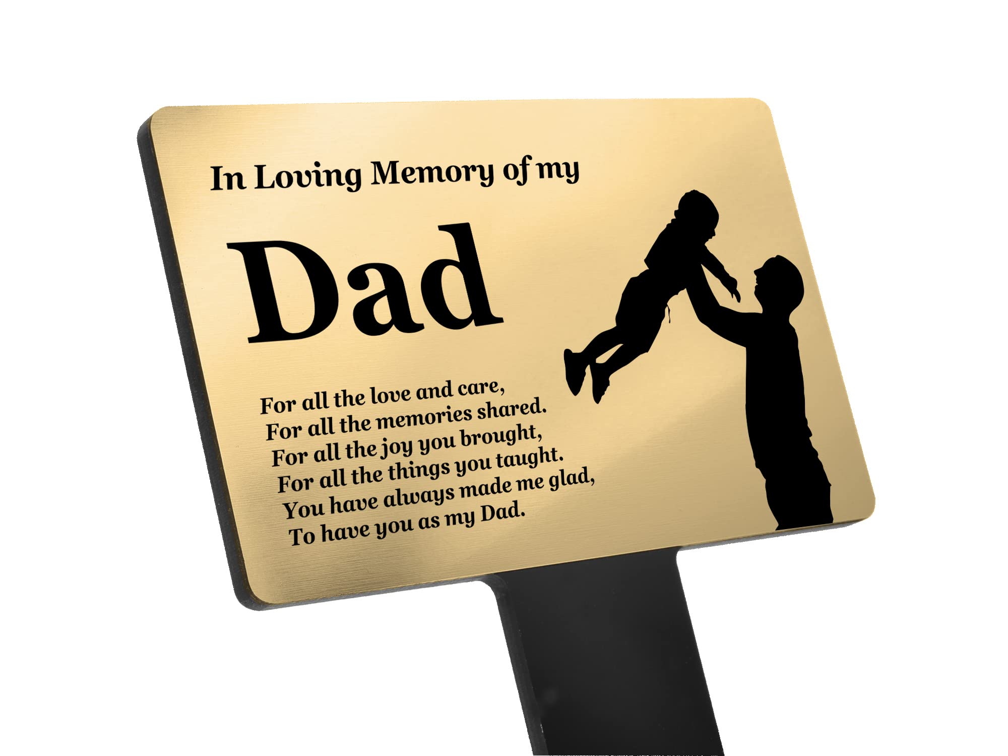 OriginDesigned In Loving Memory of My Dad - Engraved Memorial Stake with poem and illustration (Gold/Silver/Copper or Black & White Plaque) (Gold)