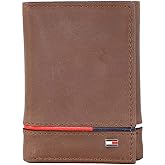 Tommy Hilfiger Men's Leather Leif RFID Trifold Wallet with Double ID, Brown