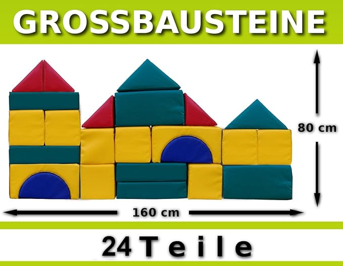 Großbausteine Kindergarten Kita Qualität Kunstleder-Bezug Reißverschluß 24 Teile
