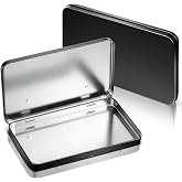 Geiserailie 2 Pack Metal Tin Boxes with Hinged Lids, Rectangular,Black | Empty Storage for Watercolor Paint, Jewelry, Pencil Case, Candy, 7.0x4.2x0.6 Inch Rectangular Craft Organizer Tin