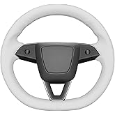 MEWANT Hand Stitched White Leather Steering Wheel Cover for Tesla Model 3 Highland 2023 2024 2025