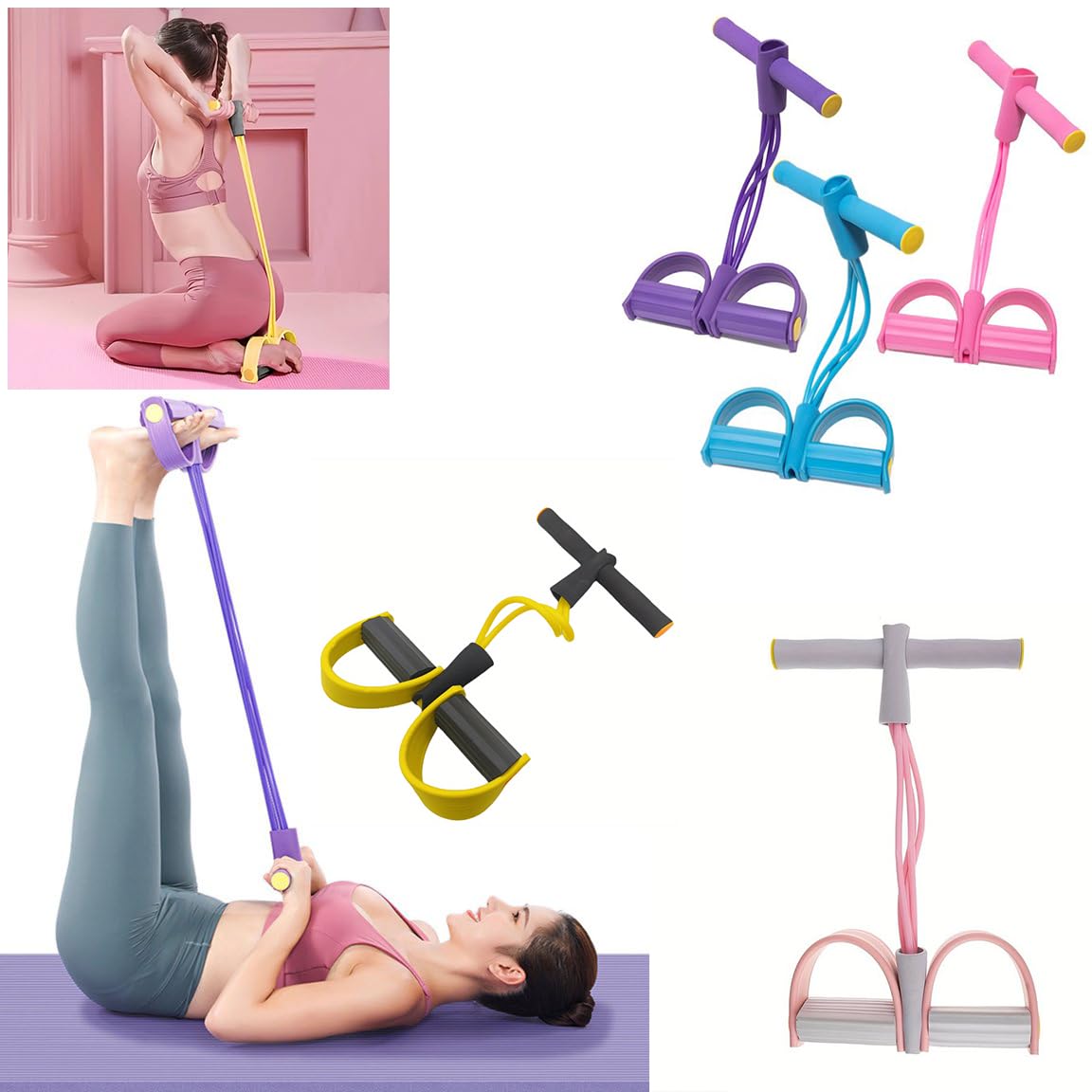 4 TUBE RESISTANCE BAND -Pull Up Gut Busting BODY TRIMMER, Ankle Puller, Waist & Ab Shaper, Arms, Chest, Sit Up Pull ROPE (4 Tube)