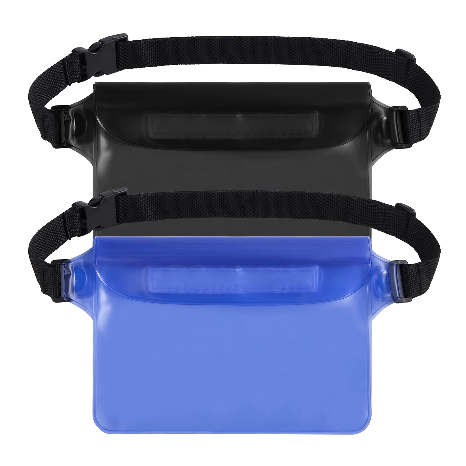 HOTKMB Waterproof Pouch with Adjustable Waist Strap 2 Pack Screen Touchable PVC Waist Bag for Beach, Swimming, Boating, Fishing, Hiking Black+Blue