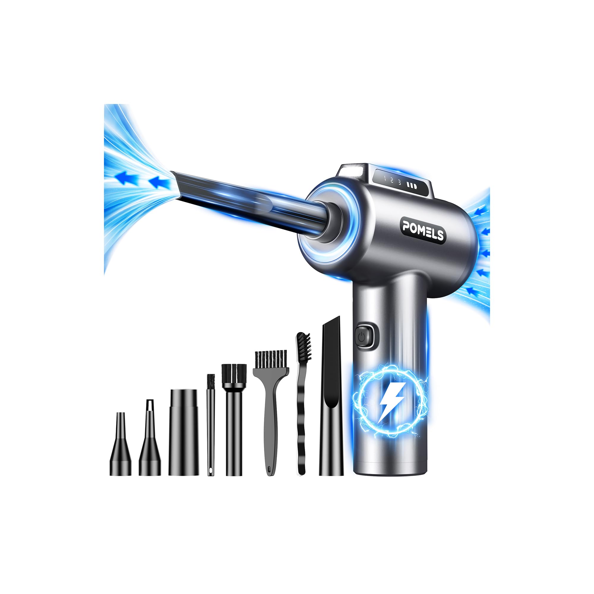 Photo 1 of Compressed Air Duster, 110000RPM Ultra-Powerful Electric Air Duster with LED Light, 3-Speed Adjustable, Rechargeable Cordless Mini Blower for Computer, Keyboard, Car, PS5, Outdoor & Home Cleaning