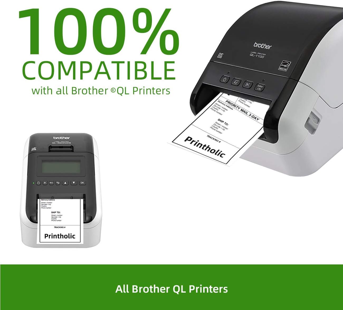 Printholic - Compatible DK-2205 Continuous Length Labels 2-3/7" x 100' (62mm x 30.48m) Replacement Labels for DK-2205 Compatible for Brother QL Label Printers (12 Rolls + 1 Refillable Cartridge Frame) : Office Products