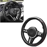 MTRPS Car Steering Wheel Cover, 15 Inch Leather Stitching Elastic Anti-Slip Steering Wheel Protector, Breathable Comfortable Steering Wheel Cover Universal for Most Vehicles (Black)