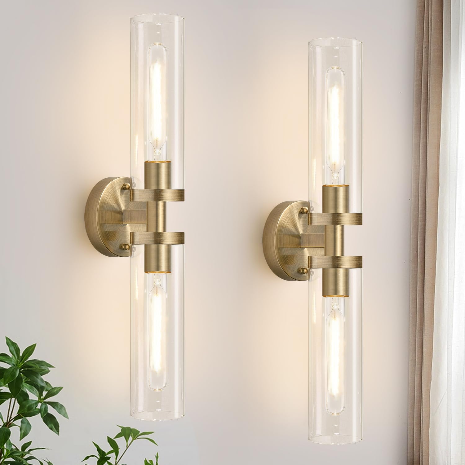 Photo 1 of Wall Sconces Set of Two, Hardwired Brass Bathroom Sconces Wall Lighting with Clear Glass, Modern Sconces Wall Decor Set of 2 Wall Light fixtures for Bathroom Mirror Bedroom (Bulbs Not Included)LPNPMEQ4843015
