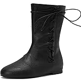 Cozivwaiy Women Vintage Flats Short Boots Lace up Comfortable Round Toe Pirate Boot Costume Medieval Renaissance Flat Victorian Boots