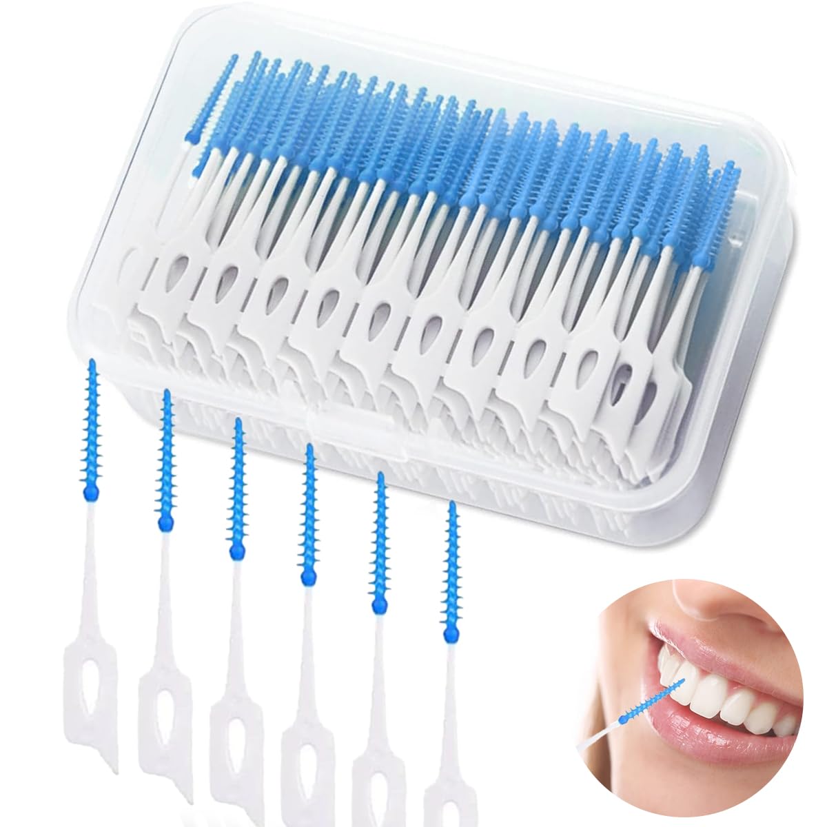 guowanpp 200 Pieces Dual-Use Interdental Brushes, Silicone Dental Brushes, Blue Tooth Floss Picks, Picks Interdental Brush, Teeth Brush Picks for Braces Oral Cleaning(Blue)