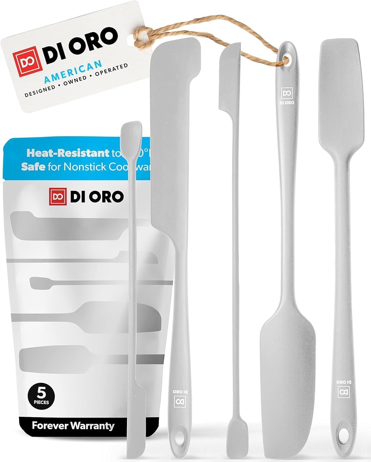 Photo 1 of DI ORO Silicone Jar Spatulas for Scraping - Rubber Spatulas Silicone Heat Resistant - Kitchen Spatulas Nonstick Cookware Safe - Silicone Utensil Set for Blenders, Mixing, Baking, & Makeup (5pc, Stone)
