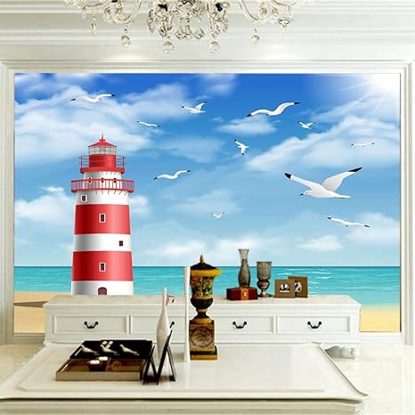 Amazon Zclchq 壁紙壁画壁壁画カスタム壁壁画壁紙 ビーチ灯台 壁画寝室リビングルームの背景写真の壁紙3d Size 150x130cm 壁紙